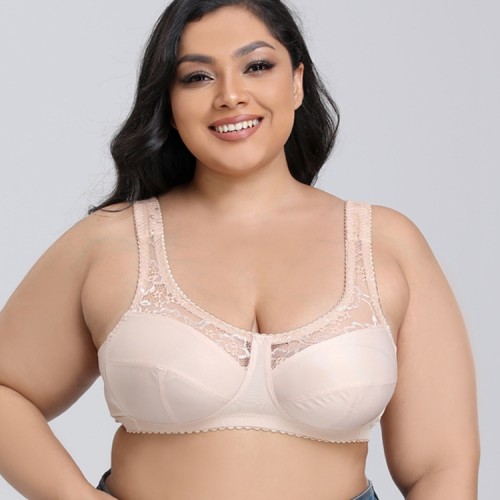 Plus Lace Trim & Shoulder Straps Comfortable Wireless Bra